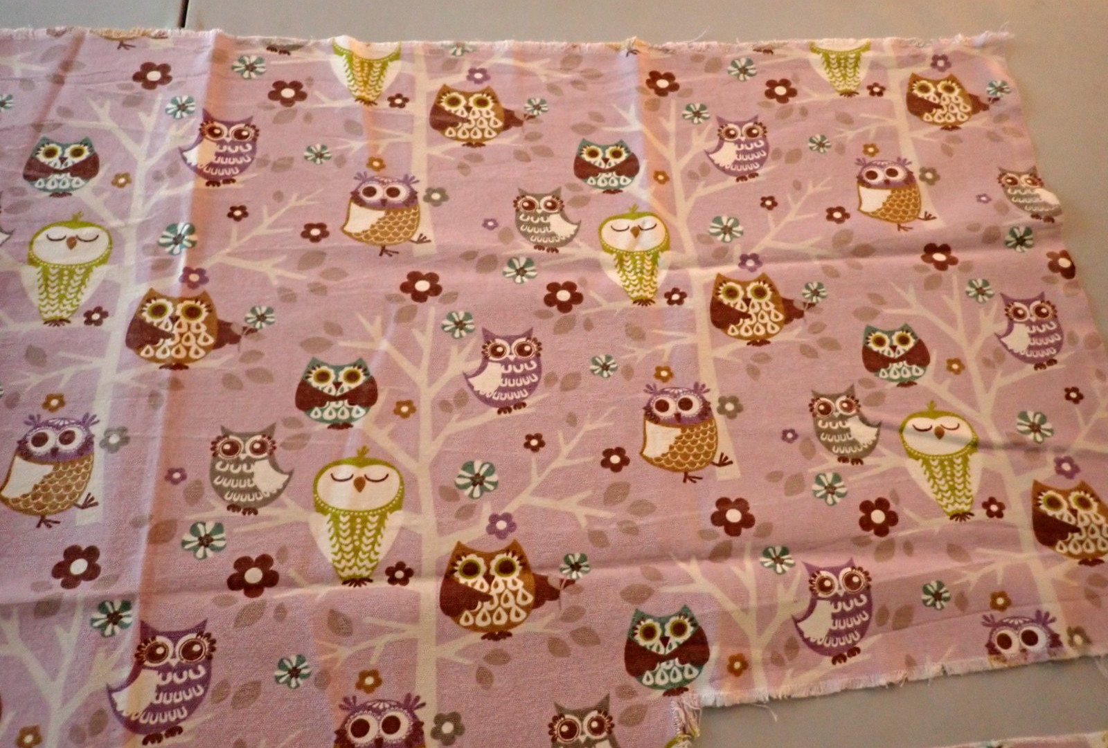 Waverly Screen Print “Sit’ N A Tree” Cotton Canvas Purple Owls Fabric Remnant