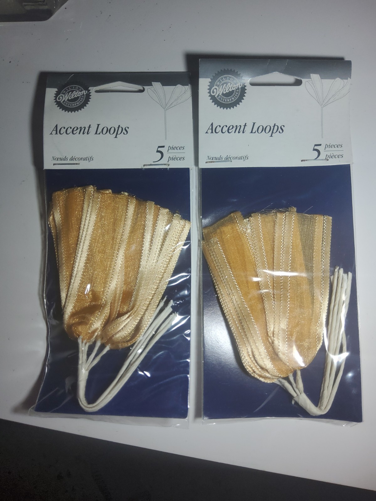 X2 Wilton Elegant Accent Loops Gold 3D Organza Ribbons Satin Wedding Cake Scrapb