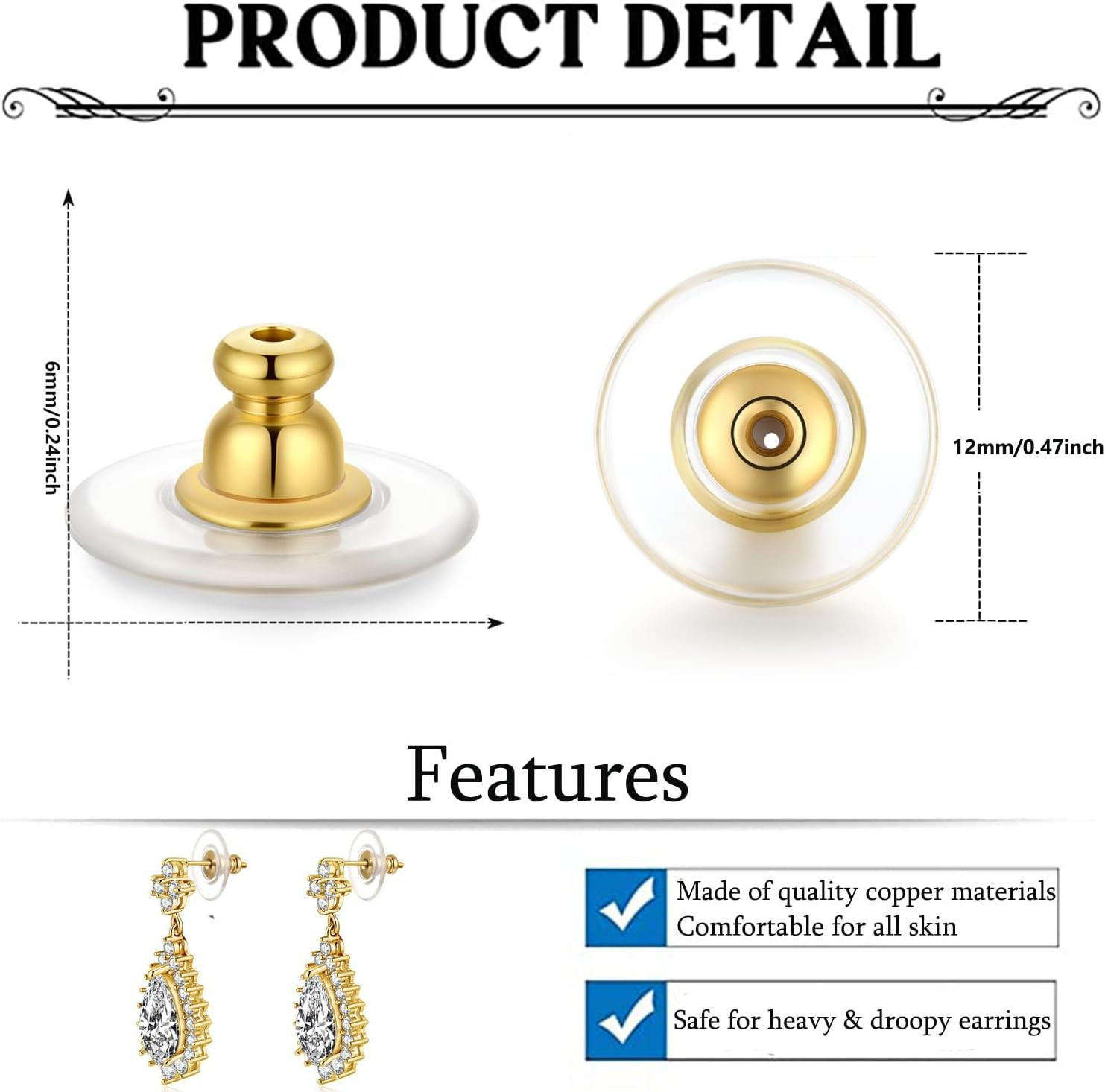 100 Pcs Metal Earring Clutch Jewelry Making Tools Back Stopper Backs with Pad