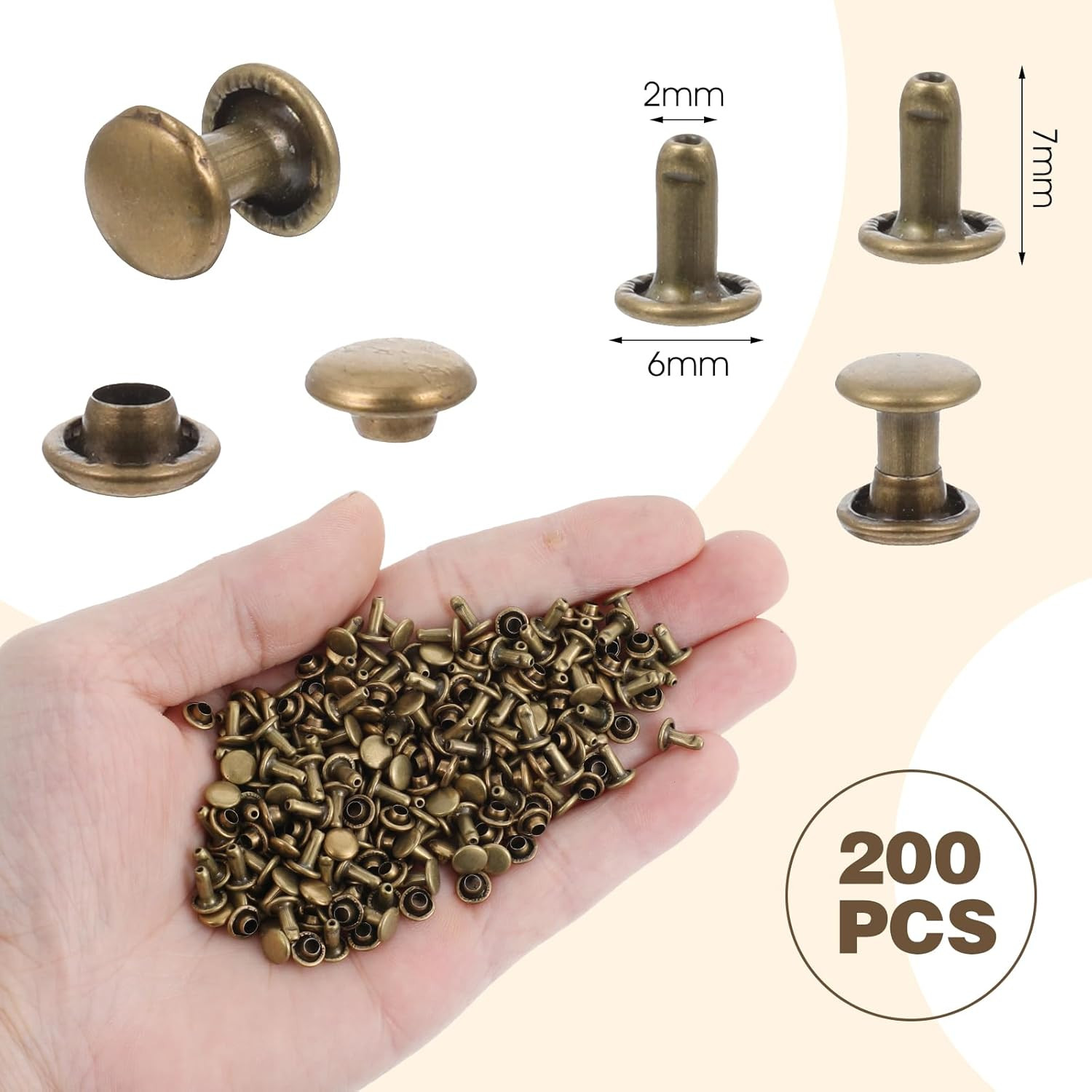 200Sets Double round Cap Leather Rivets Double Cap Rivets Tubular Leather Studs