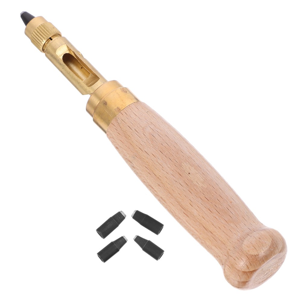 6Pcs Reusable Japanese Hole Punch Kit with Wooden Handle Brass Tips