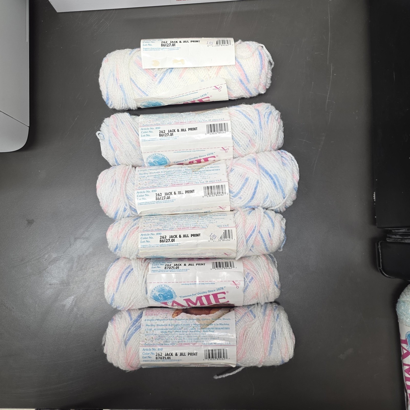 Lion Brand Jamie Pompadour Baby Yarn Lot 6 Skeins Jack & Jill Print Pastel USA