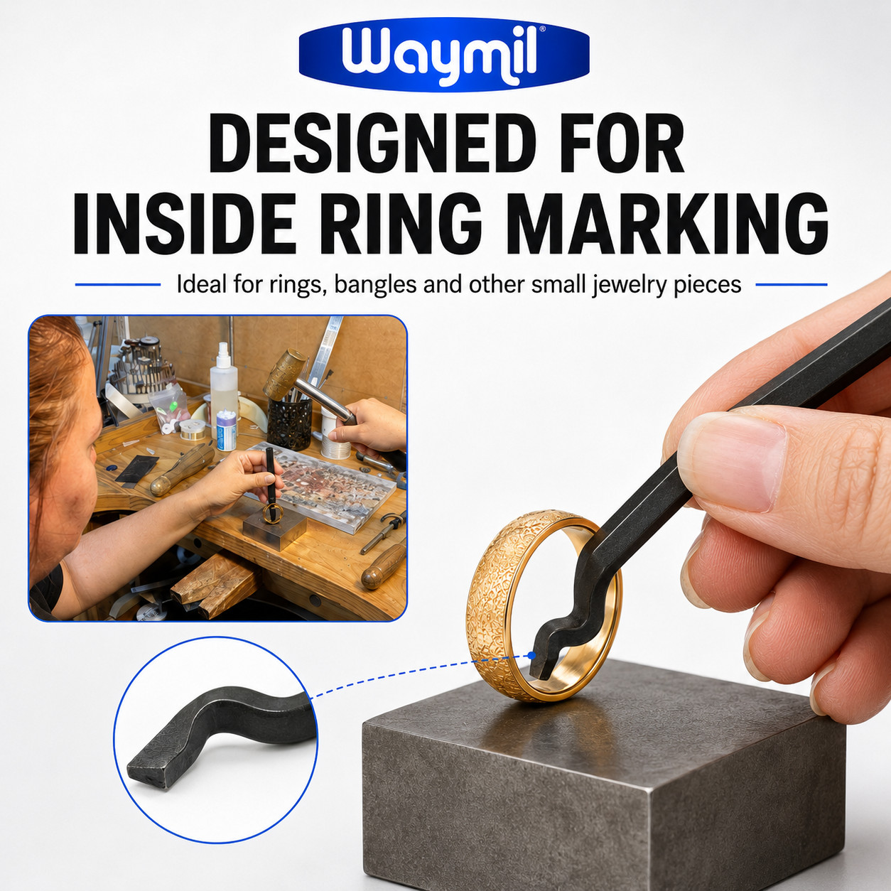 925 Steel Stamp Bent Curved Ring Inside Jewelry Marking Metal Sterling Silver