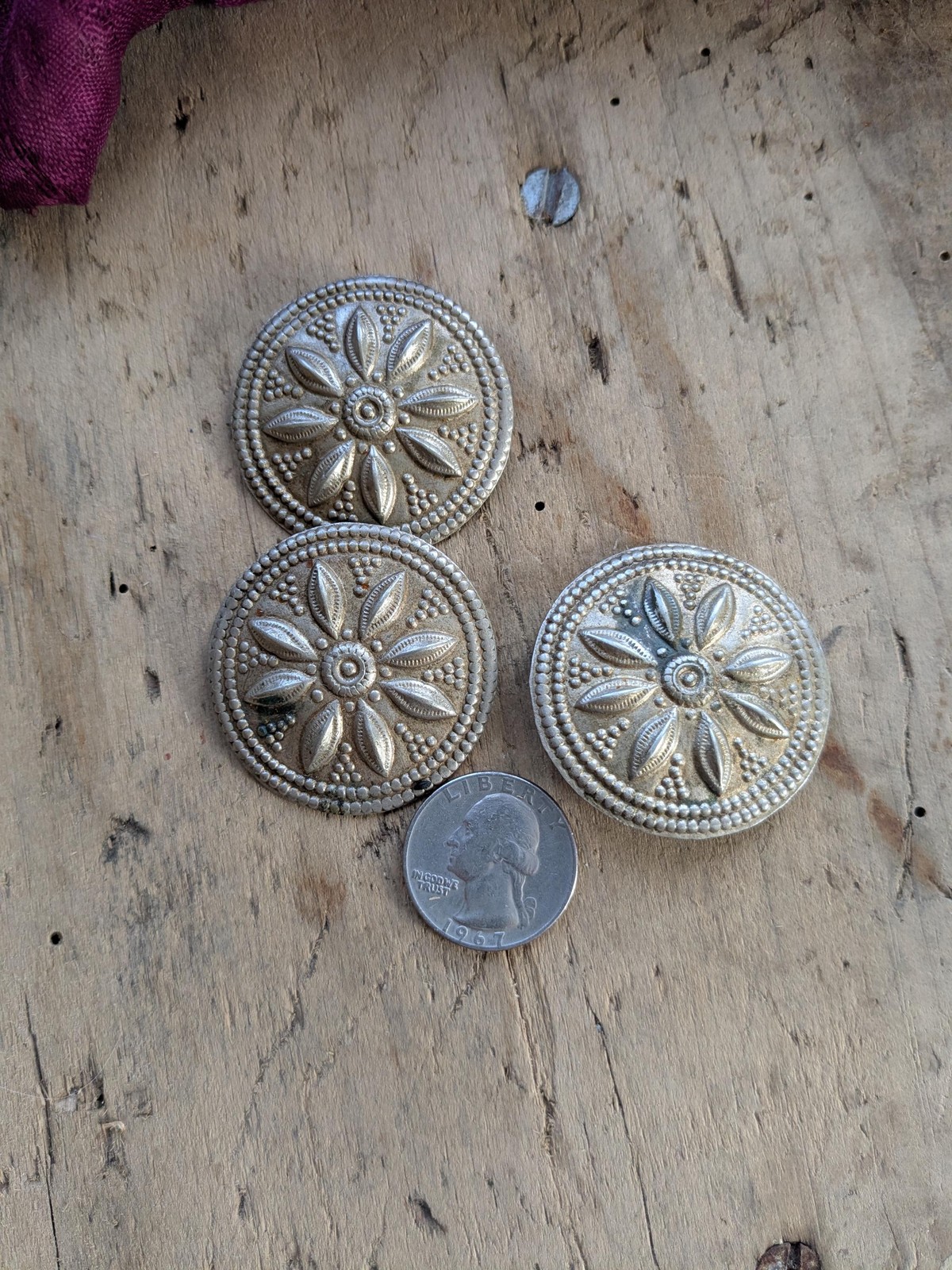 Vintage Flower Buttons Trio of Waziri Pakistan Tribal Notions 50mm Big (19511)