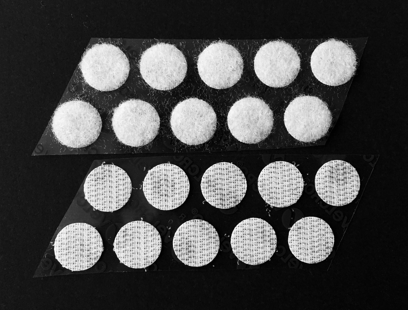 10 Sets White VELCRO® Brand Coins with Acrylic Adhesive Back (Many Sizes)