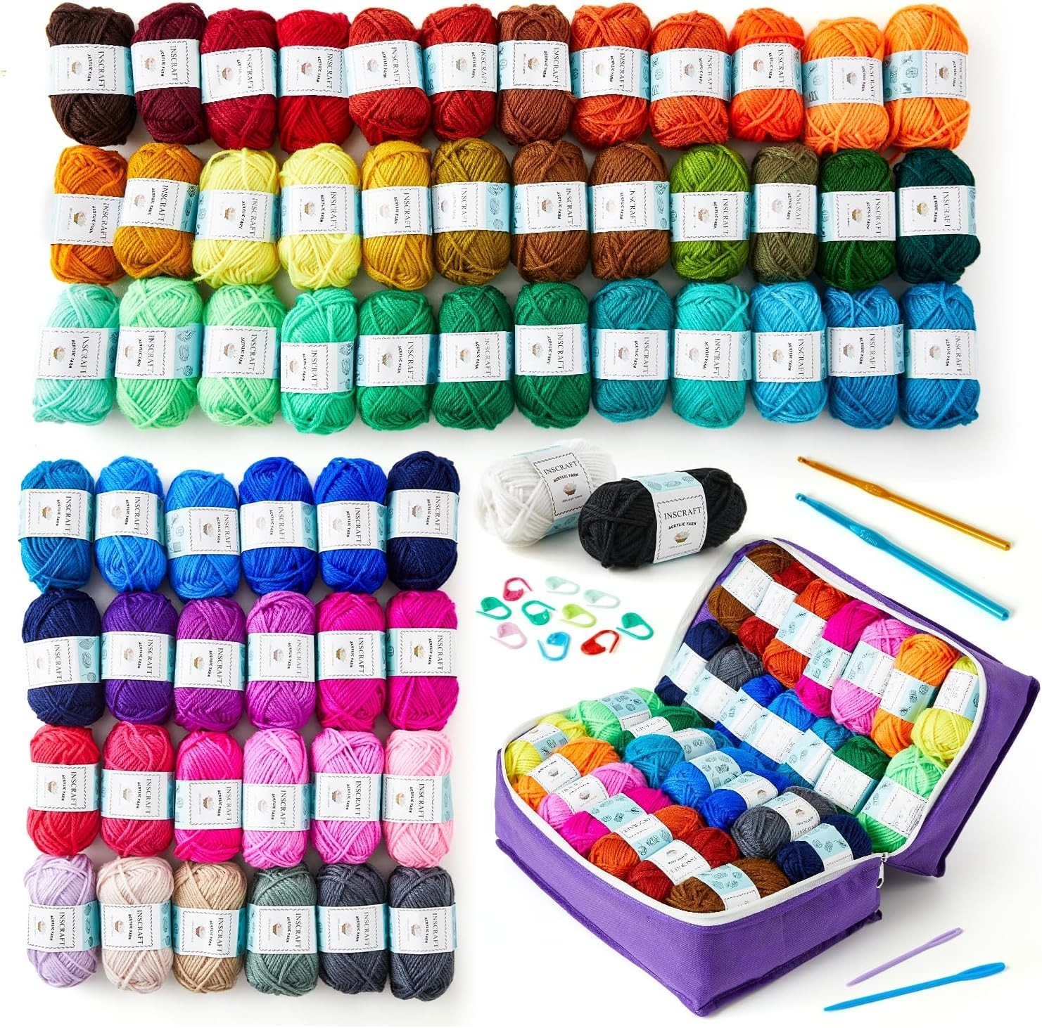 62 Assorted Colors Yarn Pack – Beginner Crochet Set