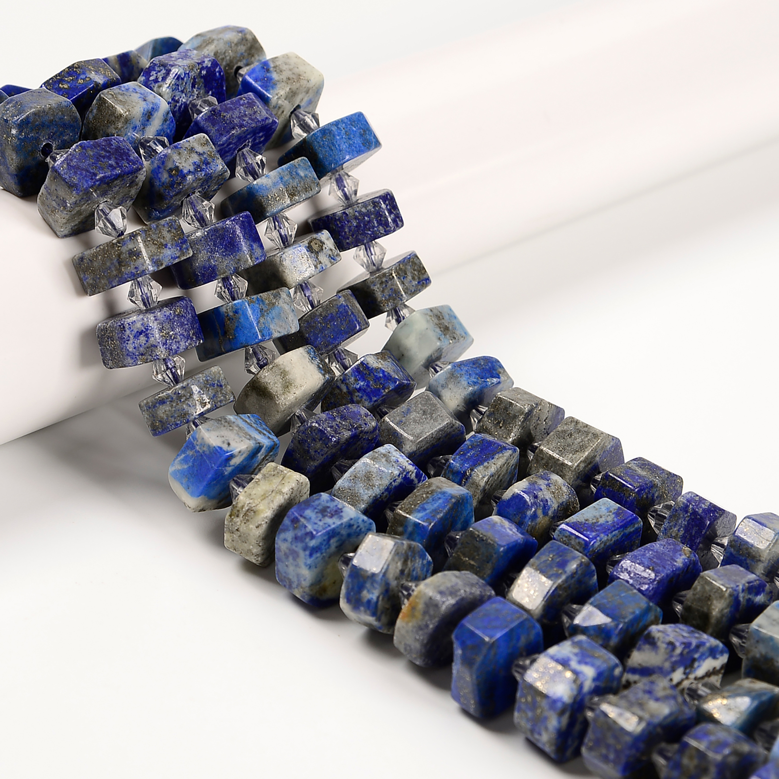 Natural Lapis Faceted Irregular Wheel Beads Size 8x15mm 15.5” Strand