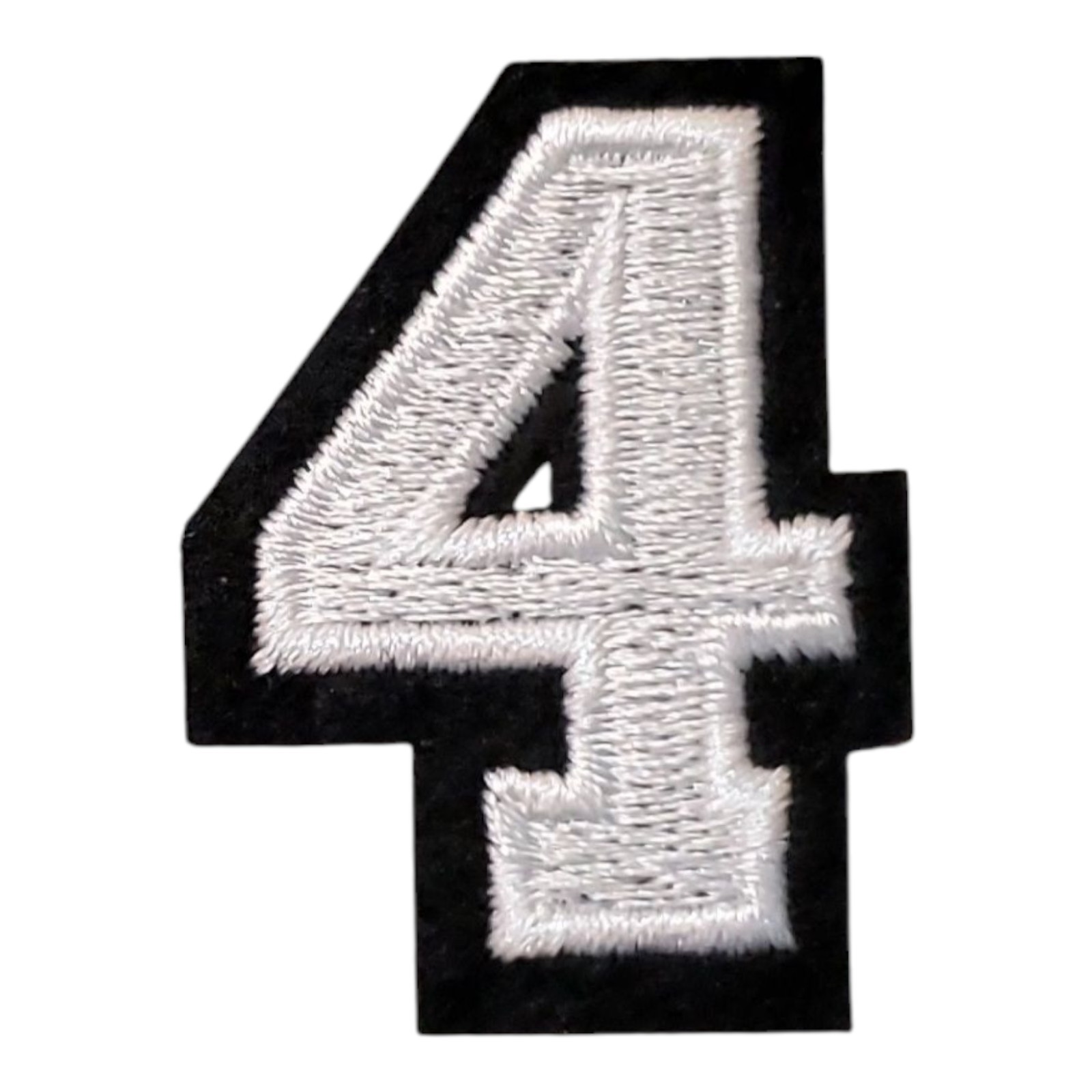 Number 4 Patch. White With Black border. Embroidered. Iron On. 1″x1.5″
