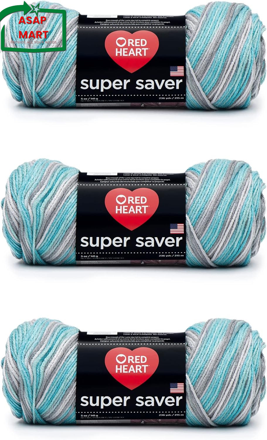 Red Heart Super Saver Yarn, 3 Pack, Icelandic Mix 3 Count