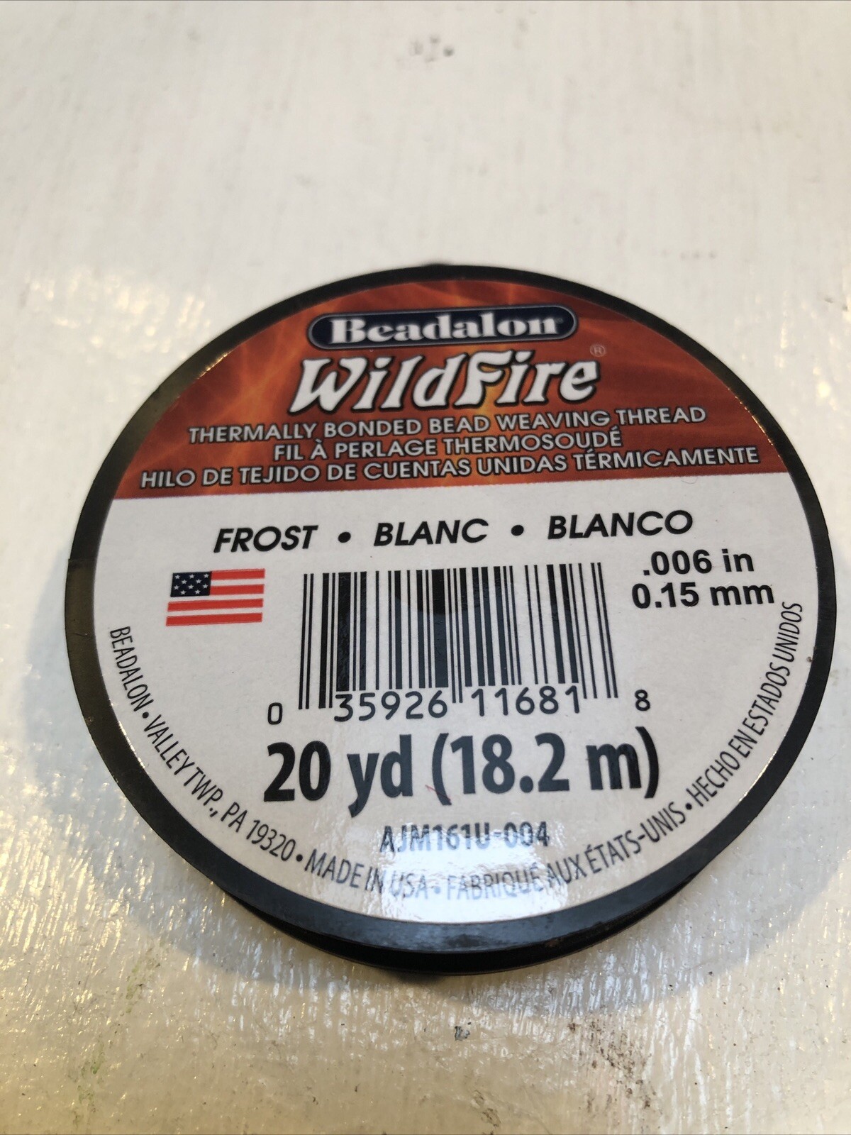 Beading Thread Beadalon .006 in 0.15mm WILDFIRE Frost Blanc 20 Yards-NEW