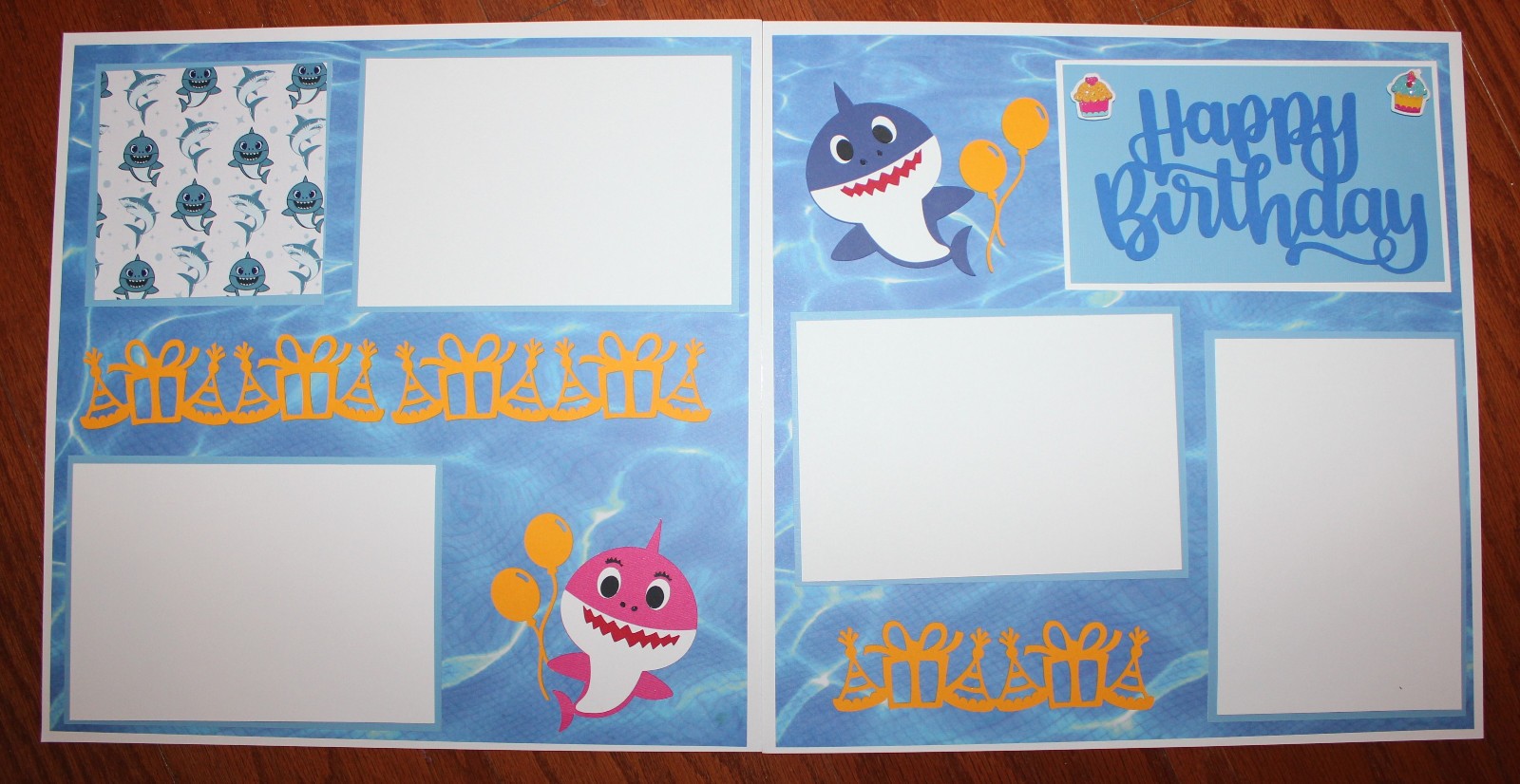 Baby birthday scrapbook pages , 2 each 12 x 12 handmade assembled premade