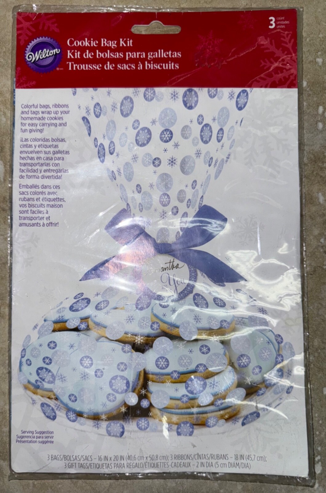 3 Wilton Cookie Snowflake Bag Favor Kit Bag Ribbon New Sealed Free Shipping