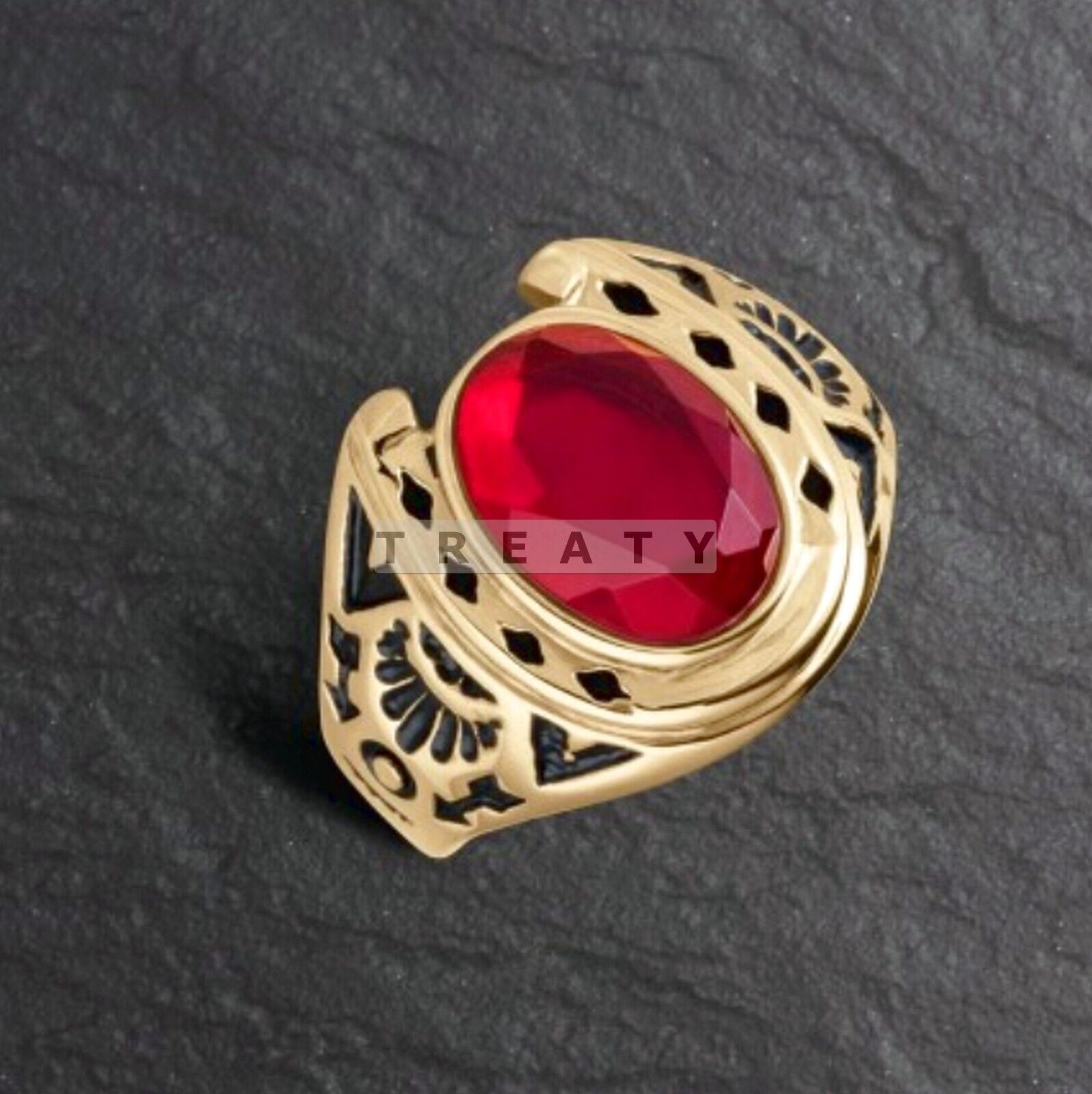 Garnet Oval Cut With 14k Yellow Gold Ring For Men’s #329 #