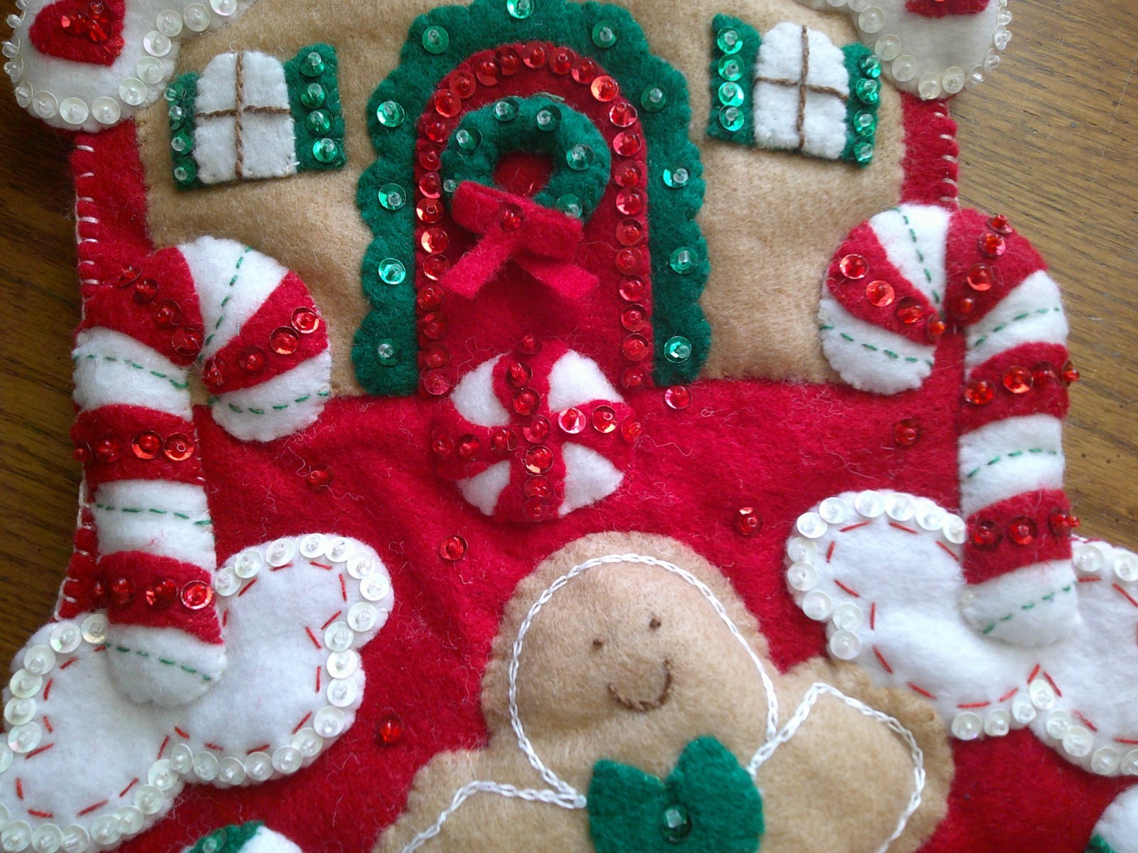 Completed Finished Bucilla Christmas Stocking Felt Applique Gingerbread House