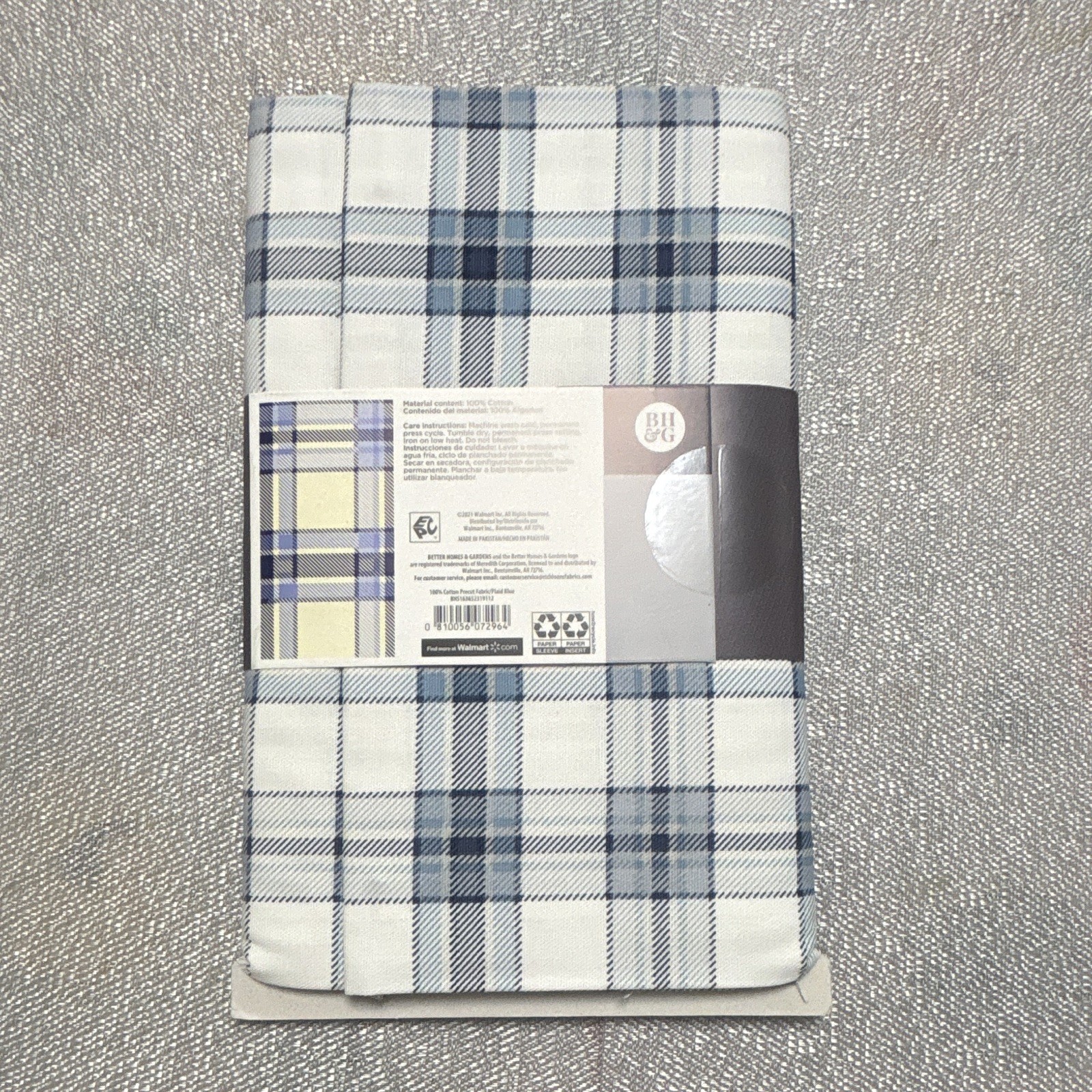 Better Homes & Gardens Blue White Plaid Cotton Fabric 2 yds Precut Up to 45″
