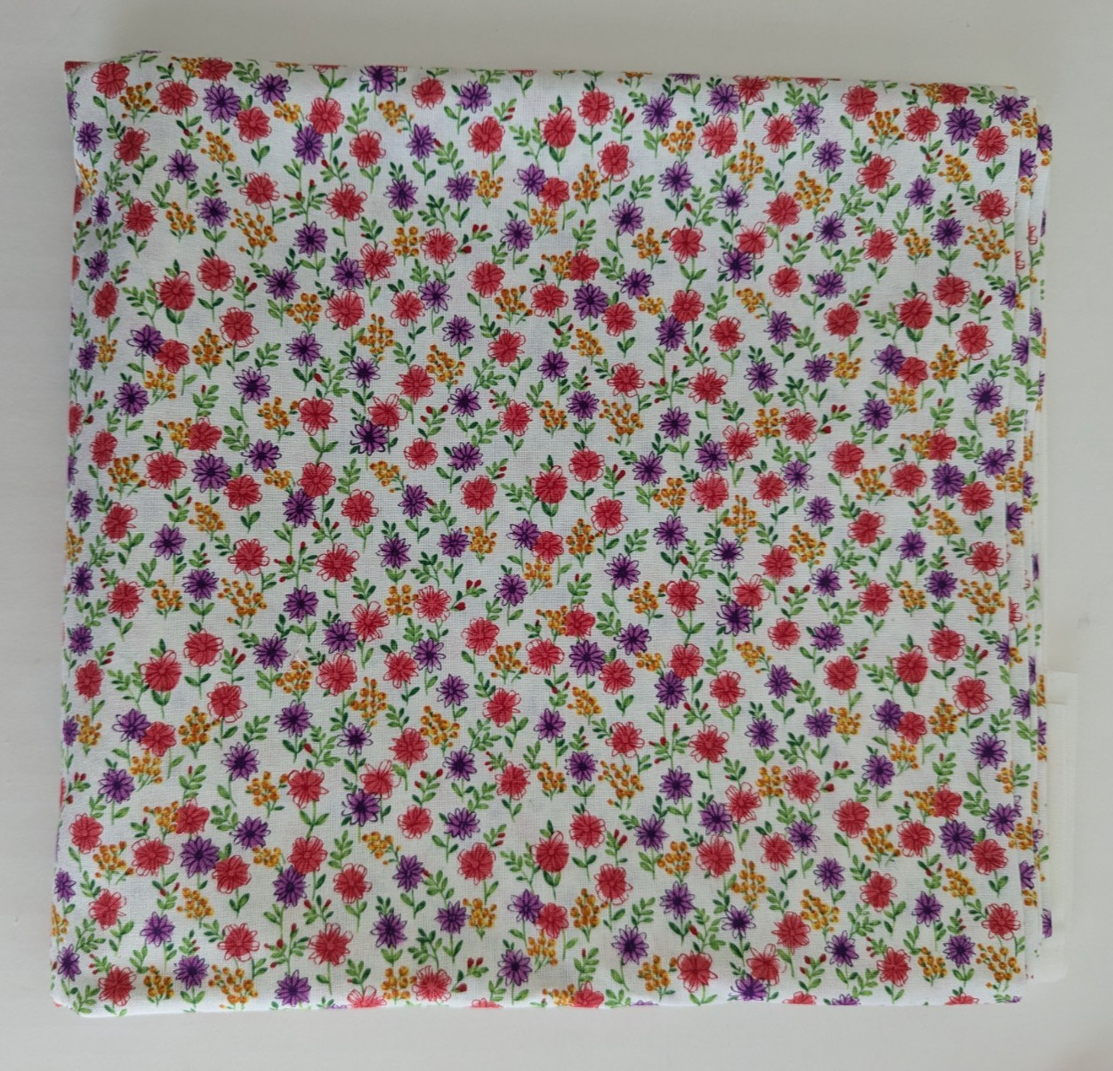 White with Pink & Purple Flowers Cotton Fabric 2 yd Keepsake Calico JoAnn
