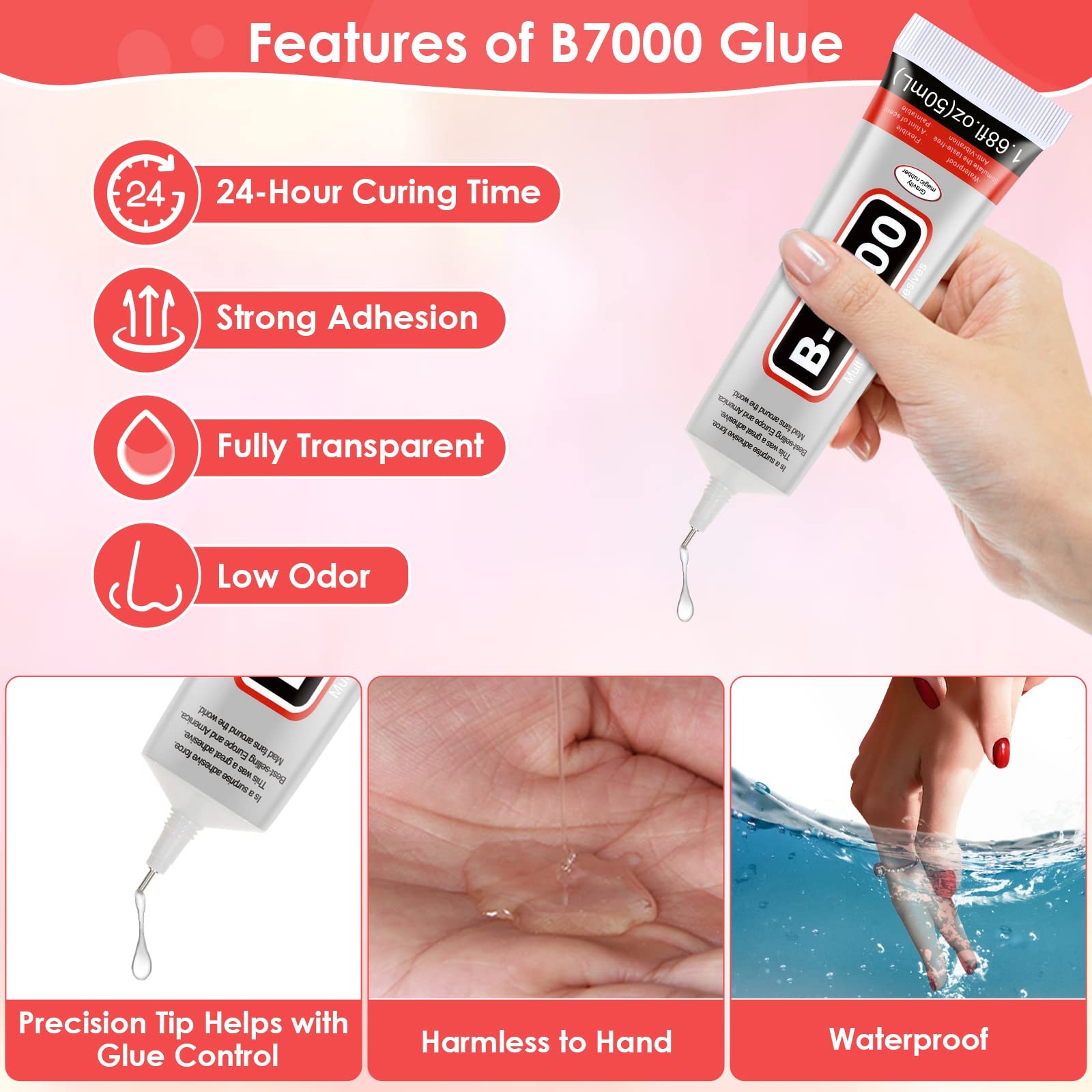 4 PCS 50ML B7000 Crafts Glue Super Adhesive, Multipurpose B-7000 Rhinestones…