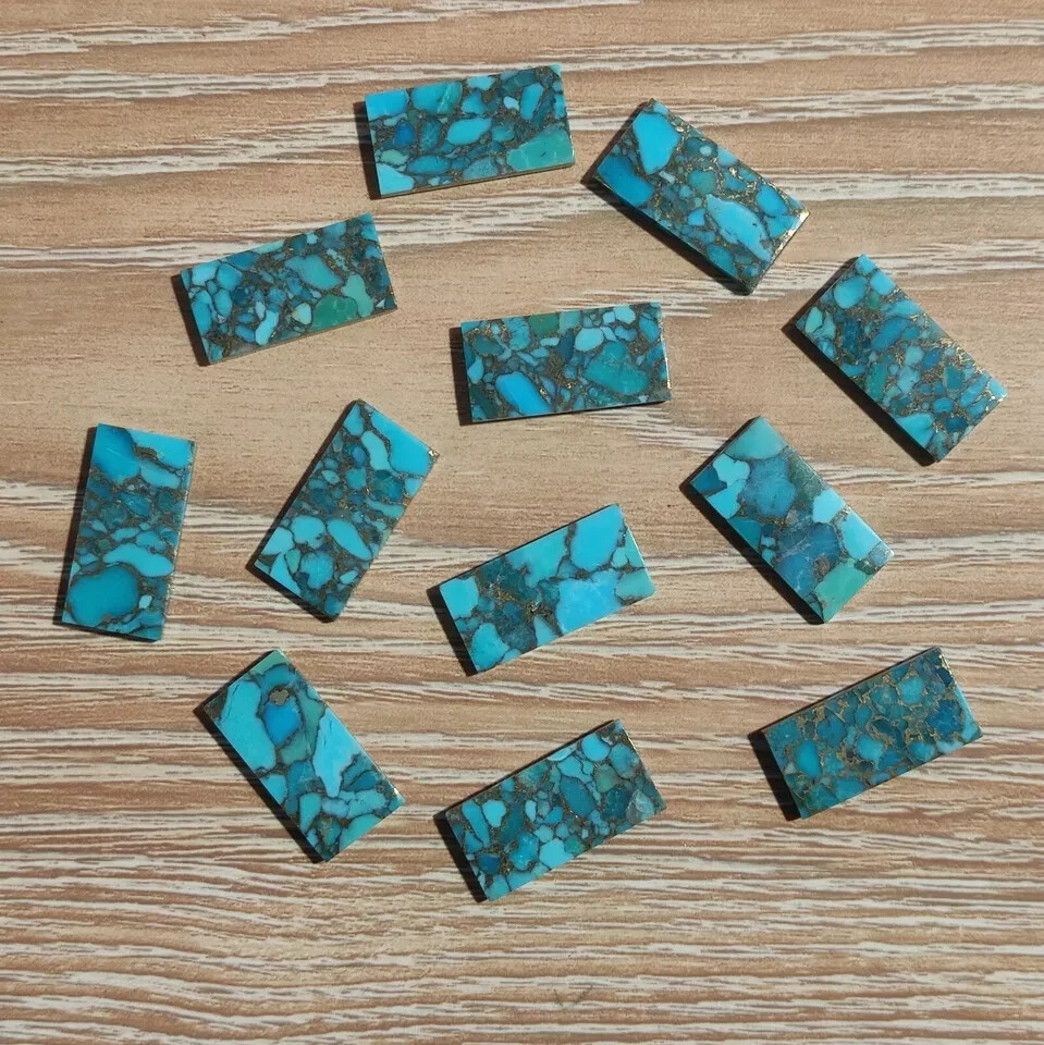 Both Side Flat Blue Copper Turquoise Cabochon Rectangle shape Loose Gemstone Lot