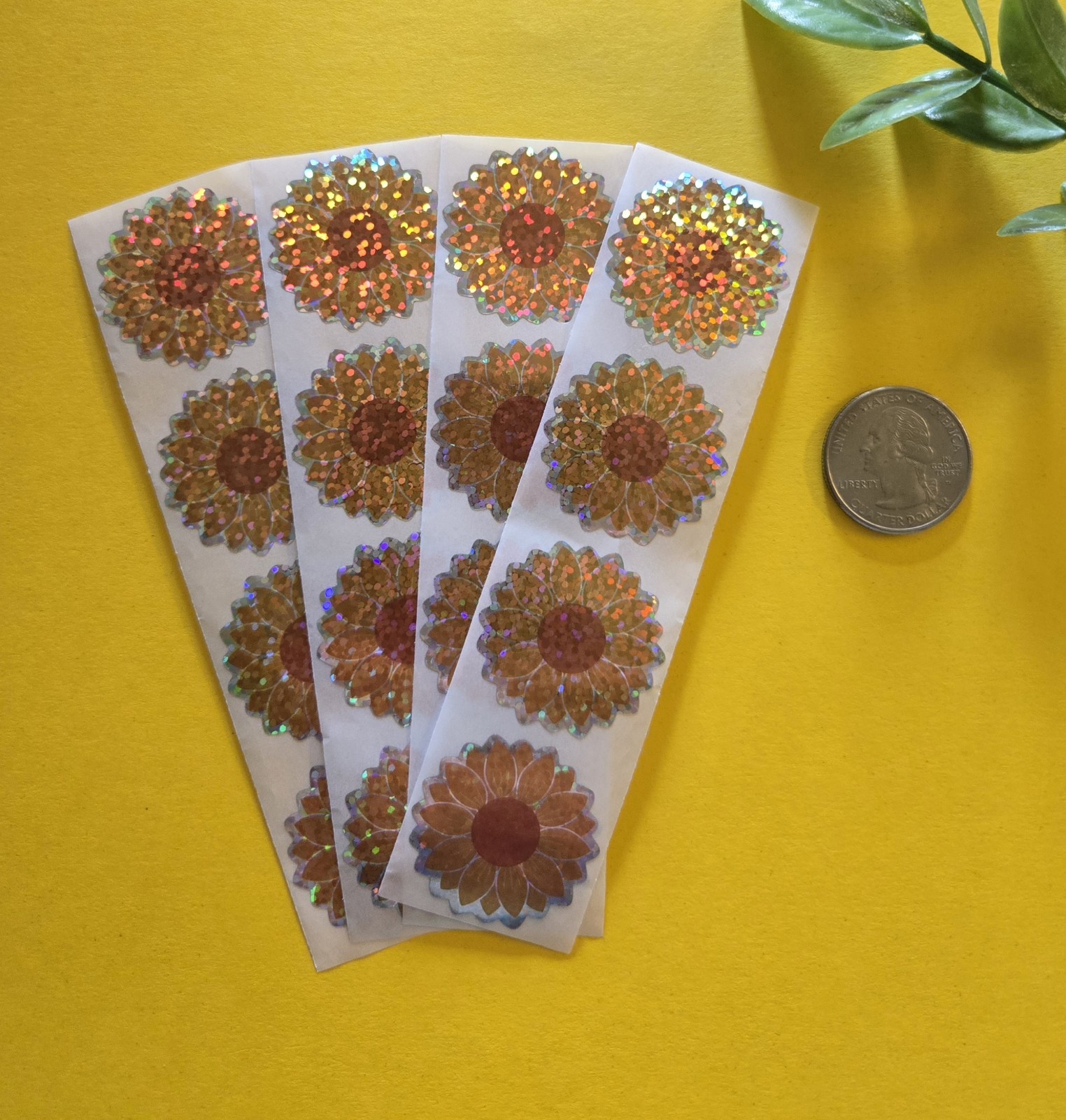 16 Sparkly Sunflower Stickers Holographic Sunflower Stickers Summer Flower Label
