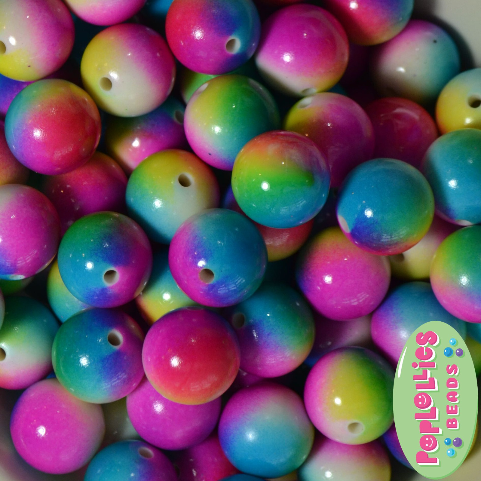 20mm Tie Dye Print Chunky Bubblegum Beads 20 pc