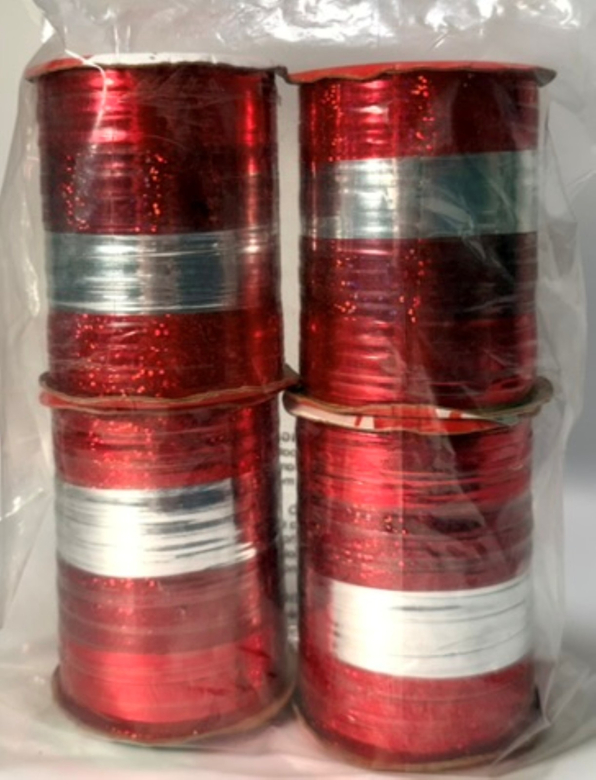 (Lot) Curling Ribbon 70 ft Per Roll x 4 Rolls (280 ft) Red, Red Sparkle, Silver