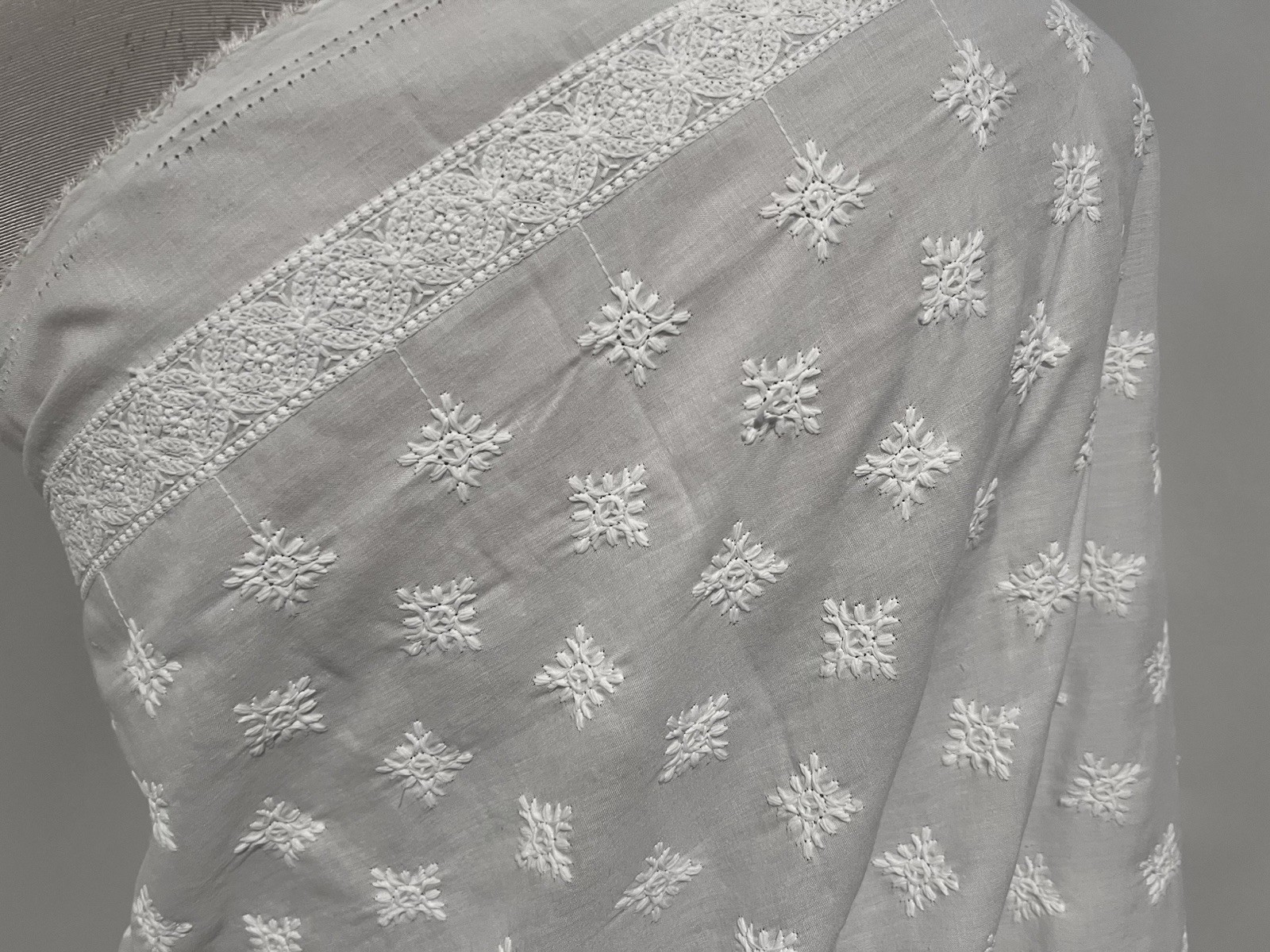 White W/Clear Sequins Embroidery Cotton fabric 50” Width Sold By The Yard