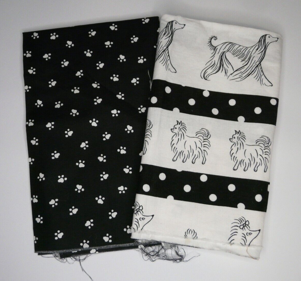 18 x 18 Black and White Dog Fabric w Coordinating 18 x 25 Paw Print Material