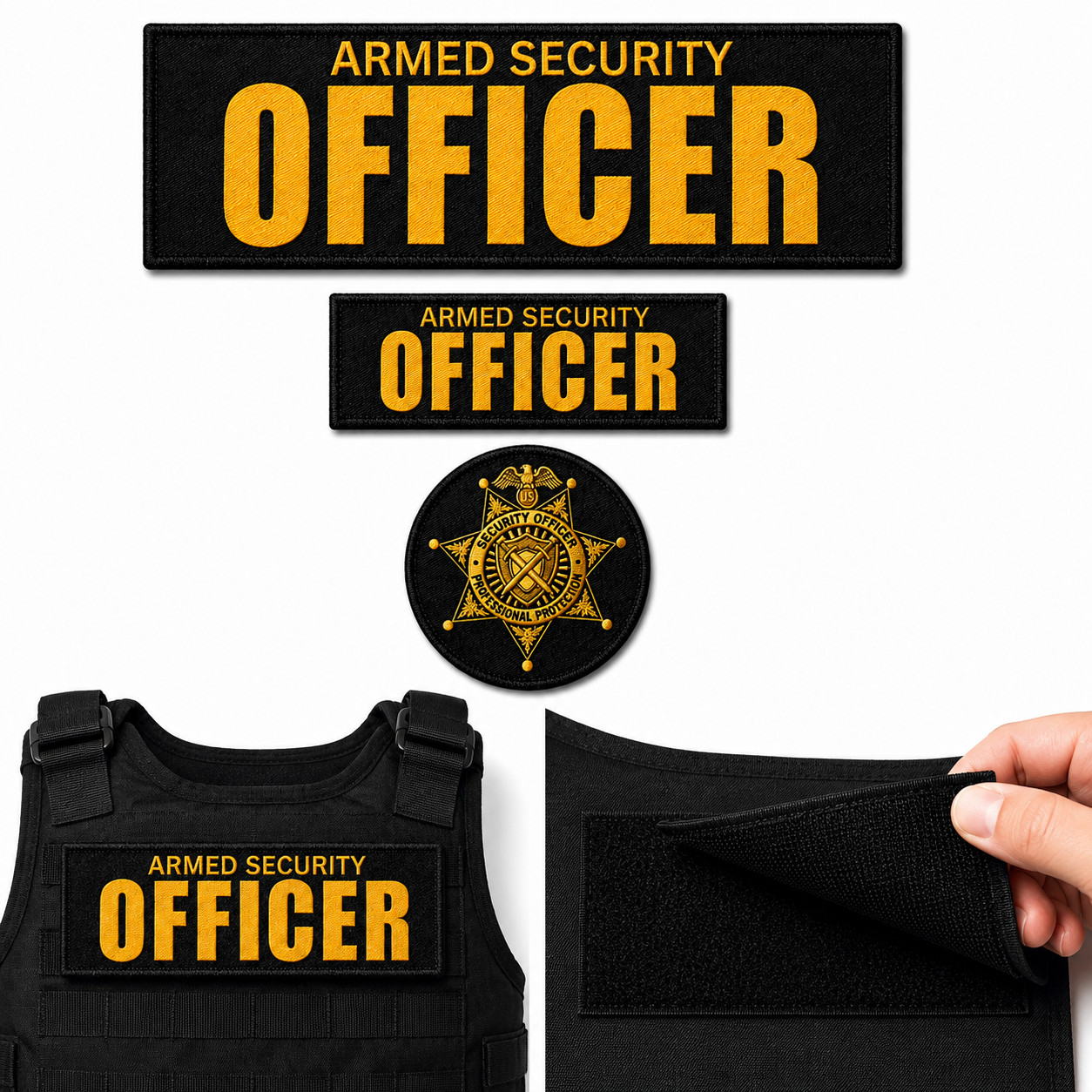 Security and Armed Security Hook and Loop Patch Set for Vest with Badge 3 Piece