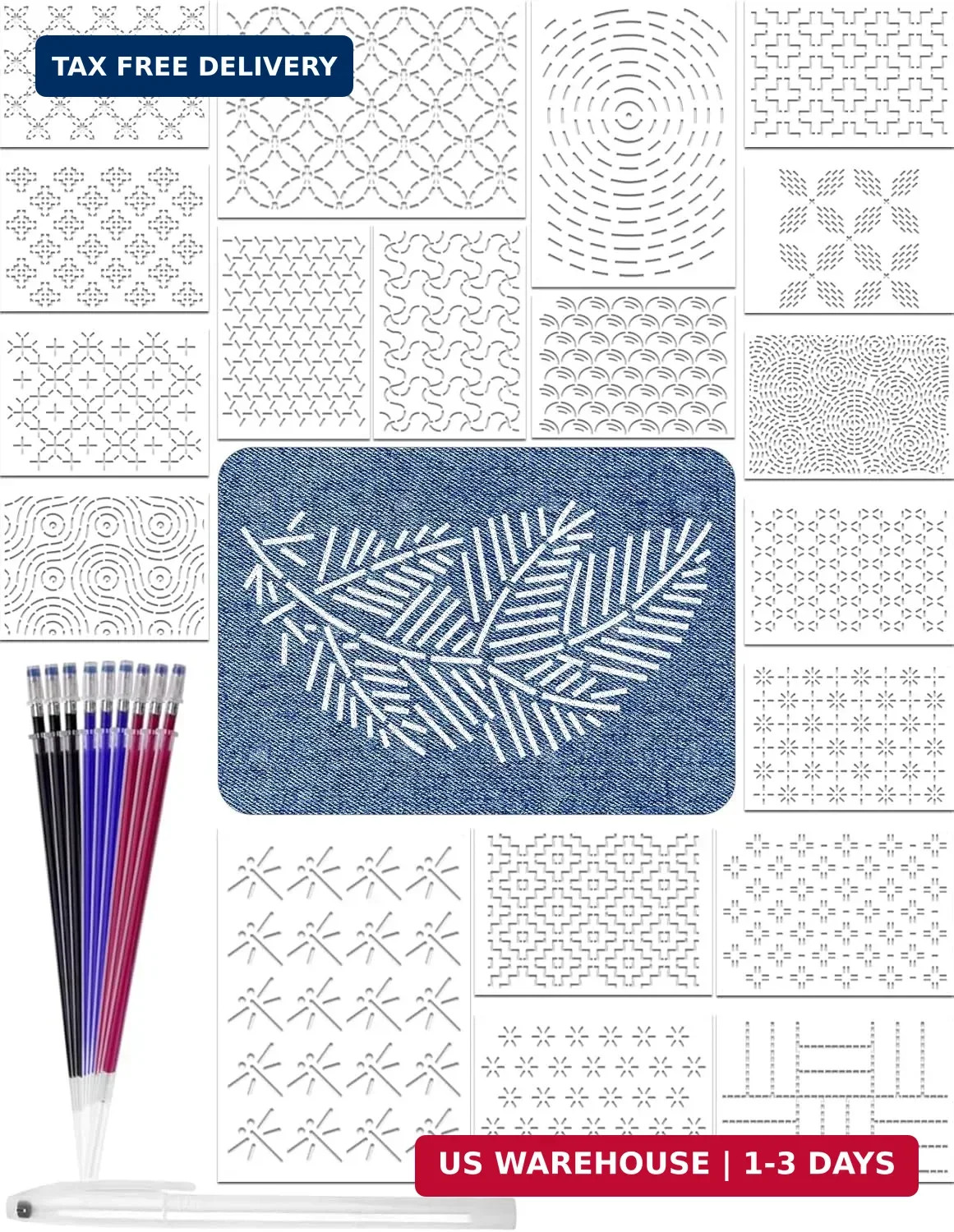 Gezan 20 Pcs Sashiko Stencils 8.3 x 5.9 Inch Plastic Sashiko Template Pattern Ge