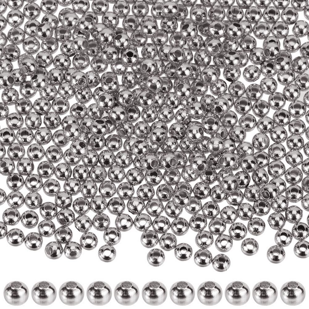 SUNNYCLUE 1 Box 500Pcs 3mm Stainless Steel Round Beads Round Spacer Beads Sil…