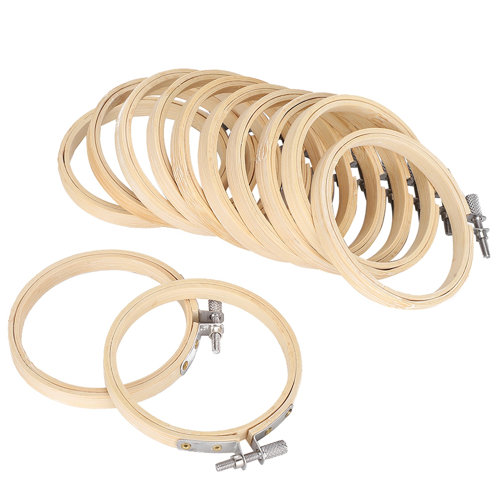 12pcs Bamboo Embroidery Hoops Adjustable Circle Rings For Sewing Craft Use