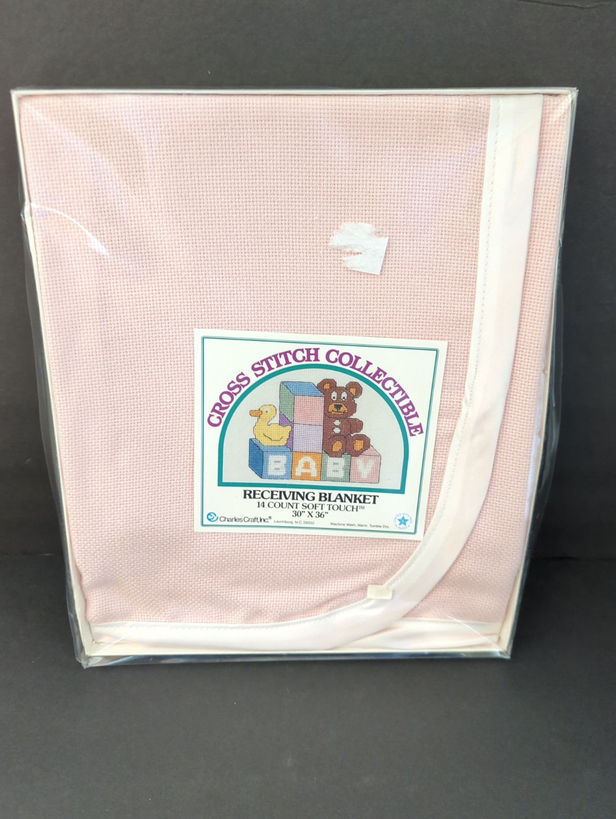CHARLES CRAFT Soft Touch Blankie PINK 14ct Cross Stitch Baby Blanket Satin Edges