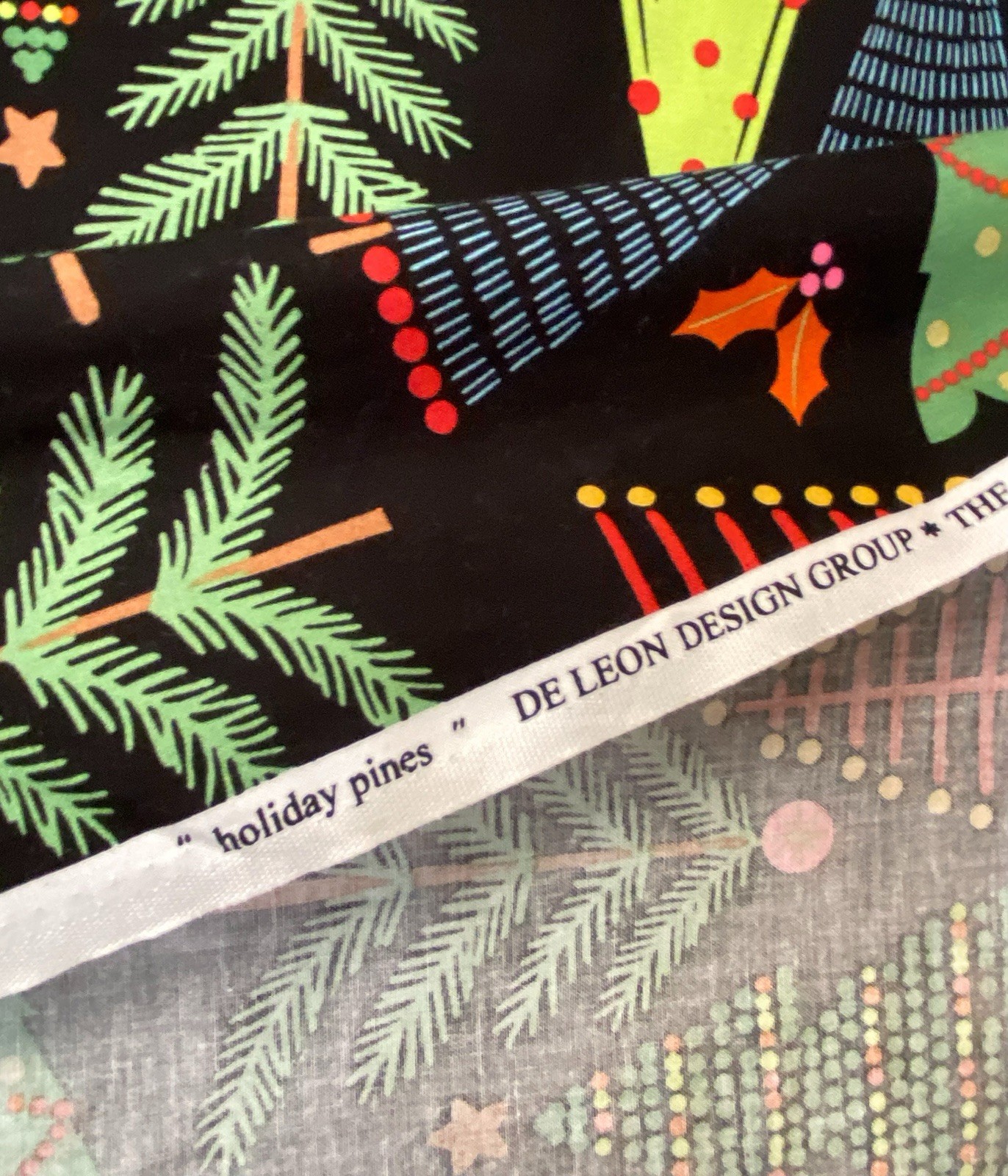 Alexander Henry Christmas Tree fabric Holiday Pines Black Cotton Folk Art 1 yard