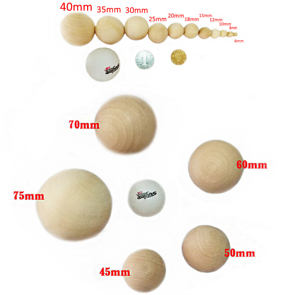 6mm 8mm to 200mm Diameter Natural Wooden Craft Wood Balls Sphere Craft Supplies