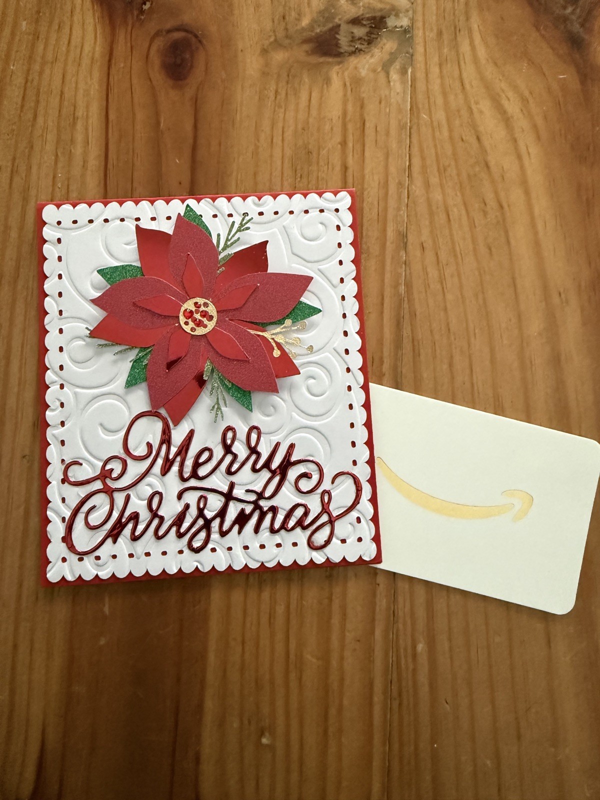 Christmas Gift Card Money Holder Merry Christmas Poinsettia Embossed Folder