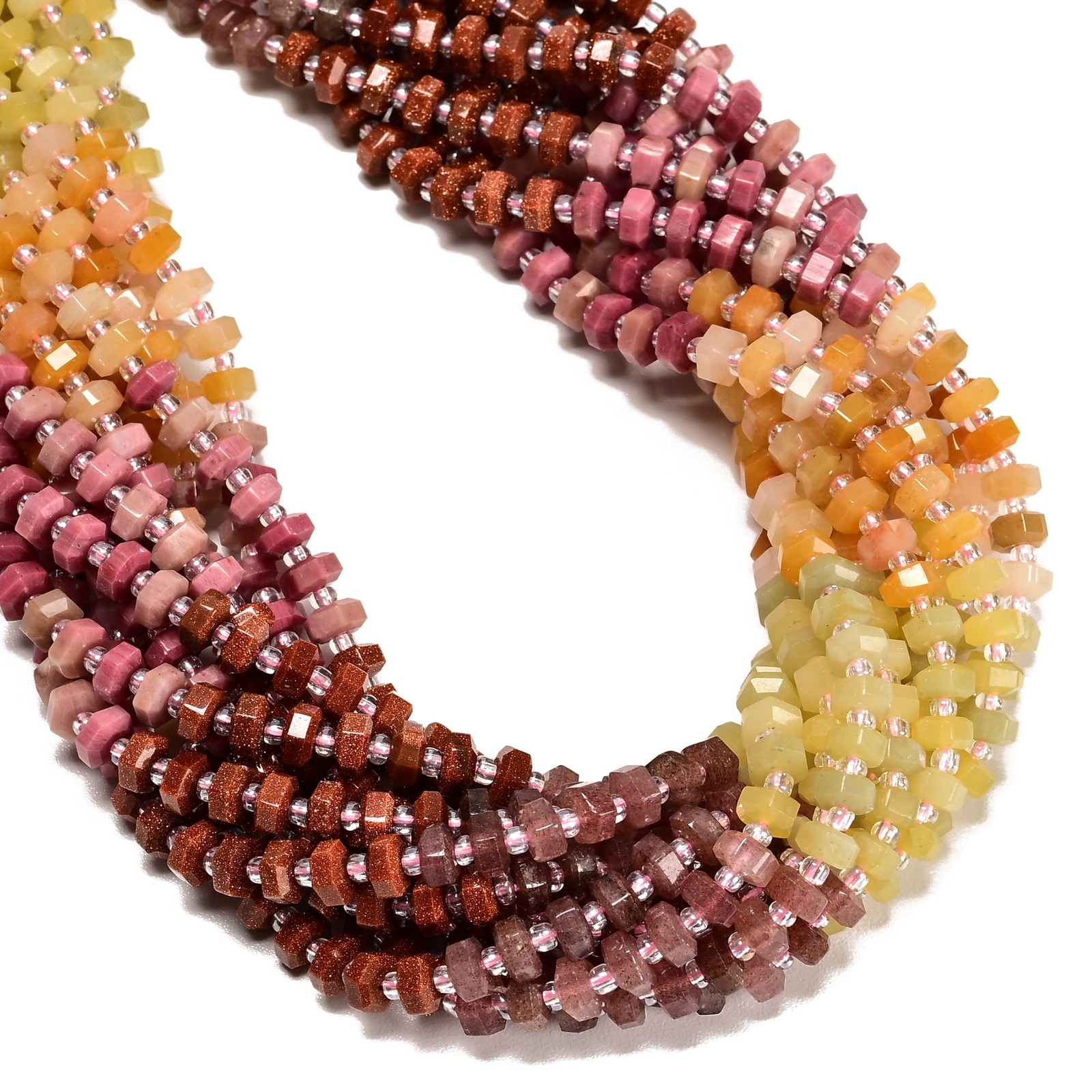 02 Gradient Multi-color Gemstone Hexagonal Rondelle Wheel Beads 3x6mm 15″ Strand