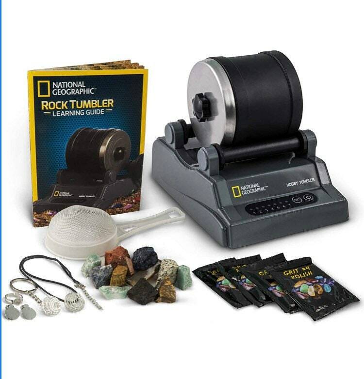 NATIONAL GEOGRAPHIC Hobby Rock Tumbler Kit – Includes Rough Gemstones, 4 Polish