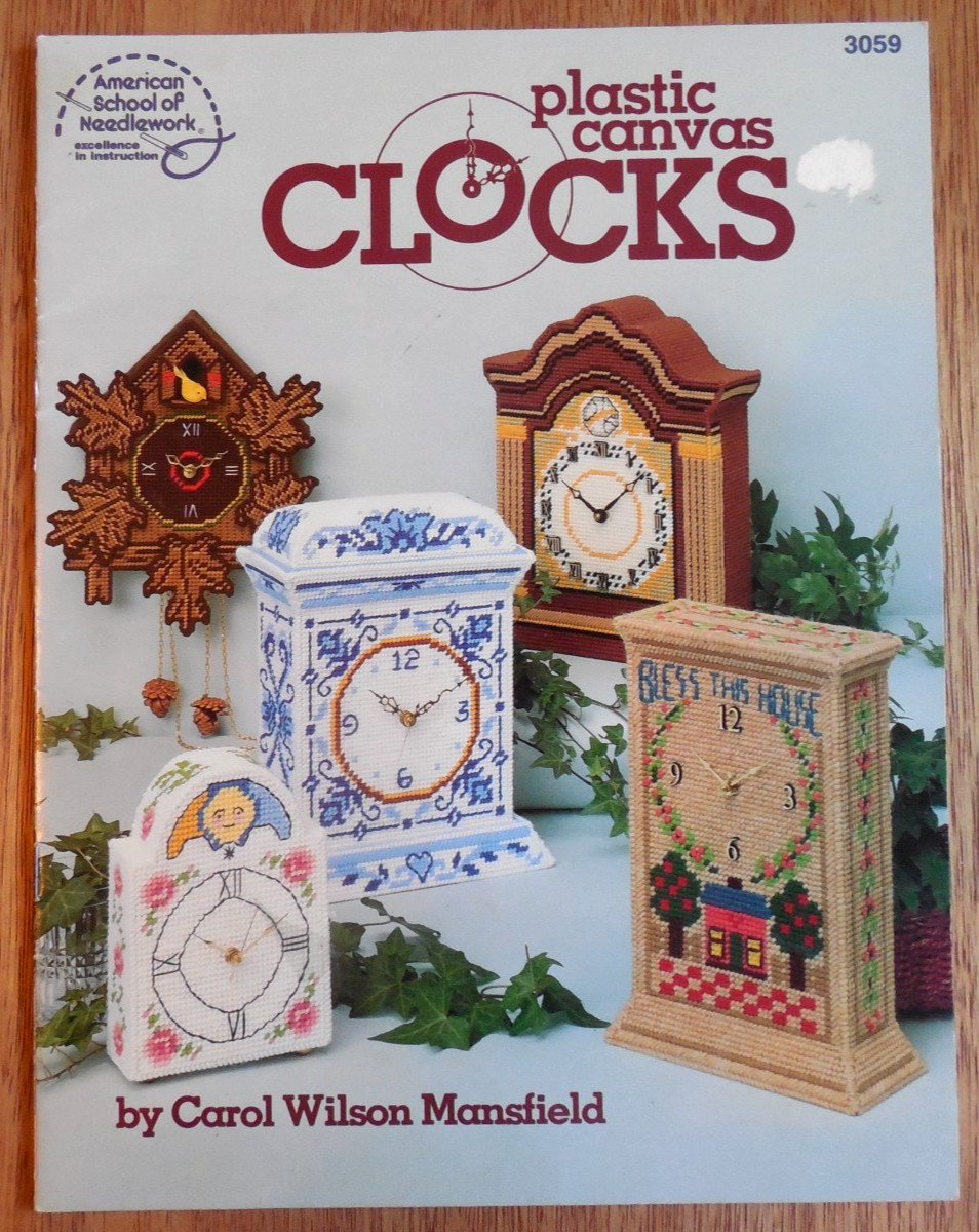 1989 American School of Needlework Plastic Canvas Booklet “Clocks” – 5 Designs