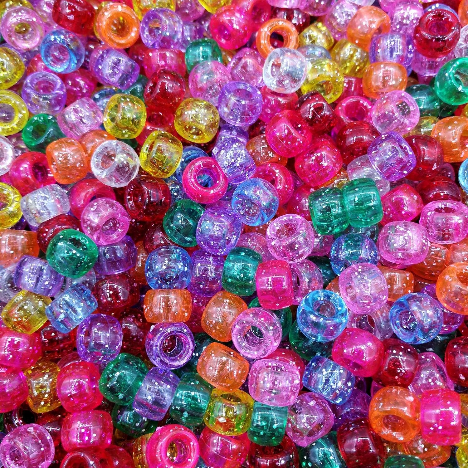 Glitter Pony Beads for DIY: 500 Count 6x9mm Acrylic Beads in Mixed Colors