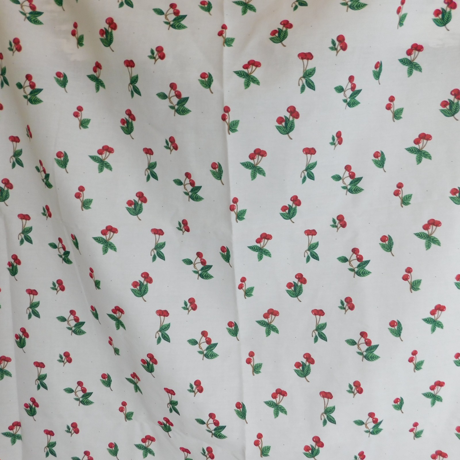Curtain Fabric Poly or Poly Blend Red Cherries on White 4.5 yards (flaw) Sewing