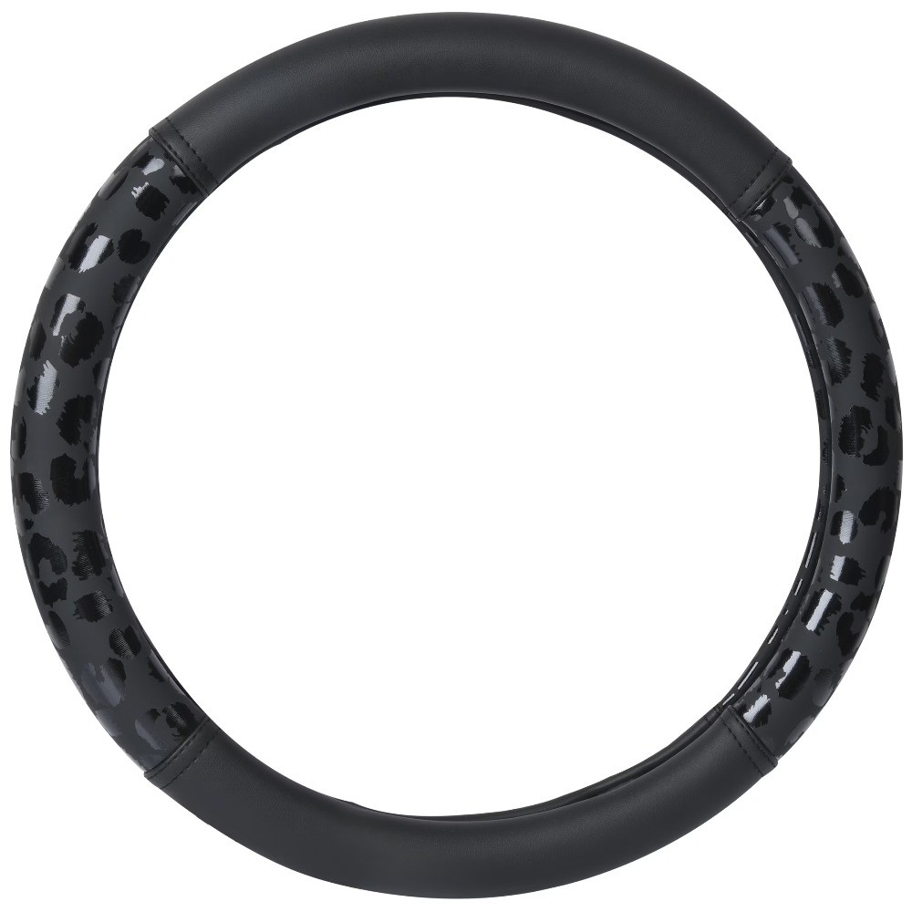 Black Leopard Faux Leather Steering Wheel Cover, Universal Fit for Sedans