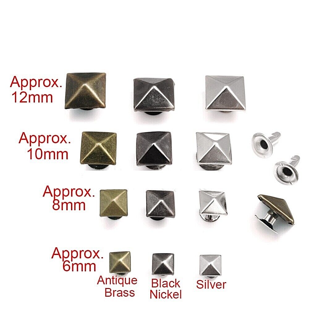 Choose Size & Finish 20 Metal PYRAMID 5/32″ – 1/2″ (4 – 12mm) RIVET Studs (6000)