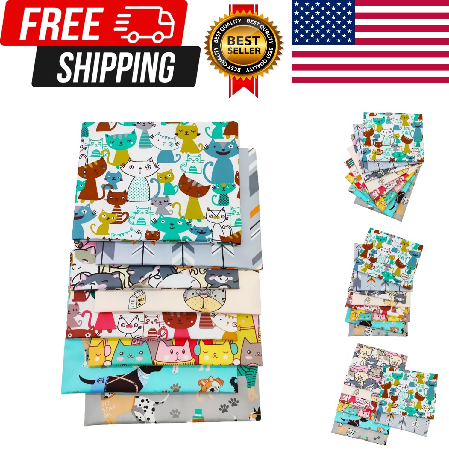 8 pcs/lot Fat Quarter Fabric Bundles 100% Cotton 19.69” x 19.69” (50 x 50cm) C