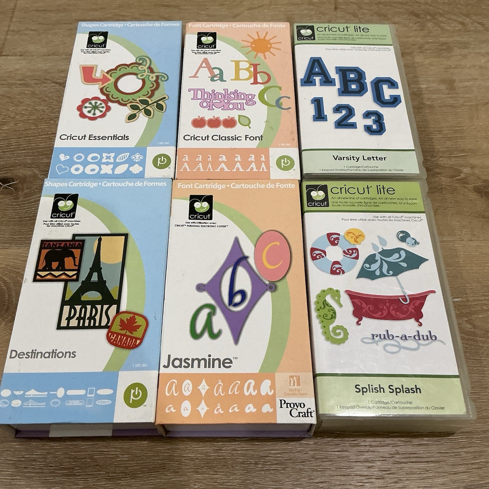 Cricut Expression Cartridge Lot Of 6 Shapes, Varsity Sport Letters, Destinations