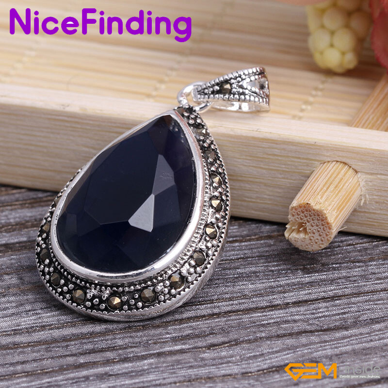 Assorted Gemstones Marcasite Teardrop Necklace Enhancer Pendant Jewelry Women