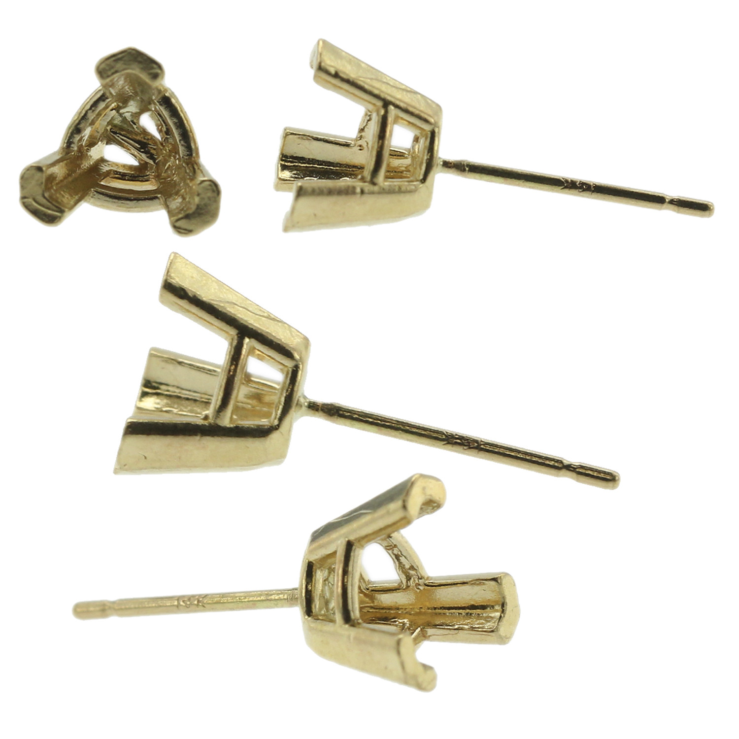 14k Yellow Gold V-End Trillion Stud Earring Mounting Setting Push Back Post USA