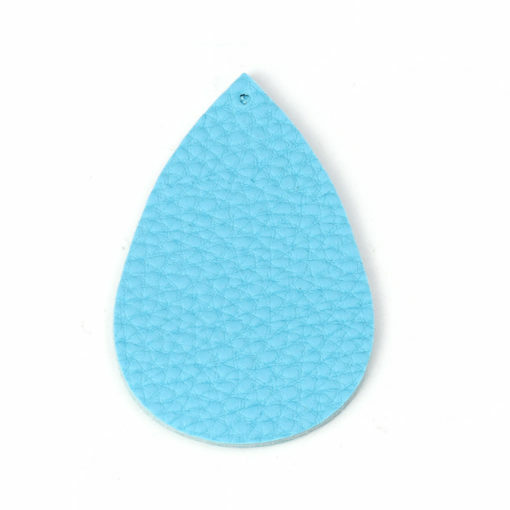 10 pcs. Light Blue Faux Leather Dangle Charms Pendants – Teardrop – 56mm (2.2″)
