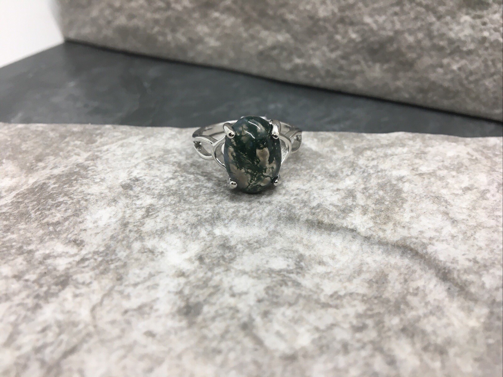 Authentic Moss Agate Ring 925 Silver Plated Handmade New Free Ship Size 9 5501