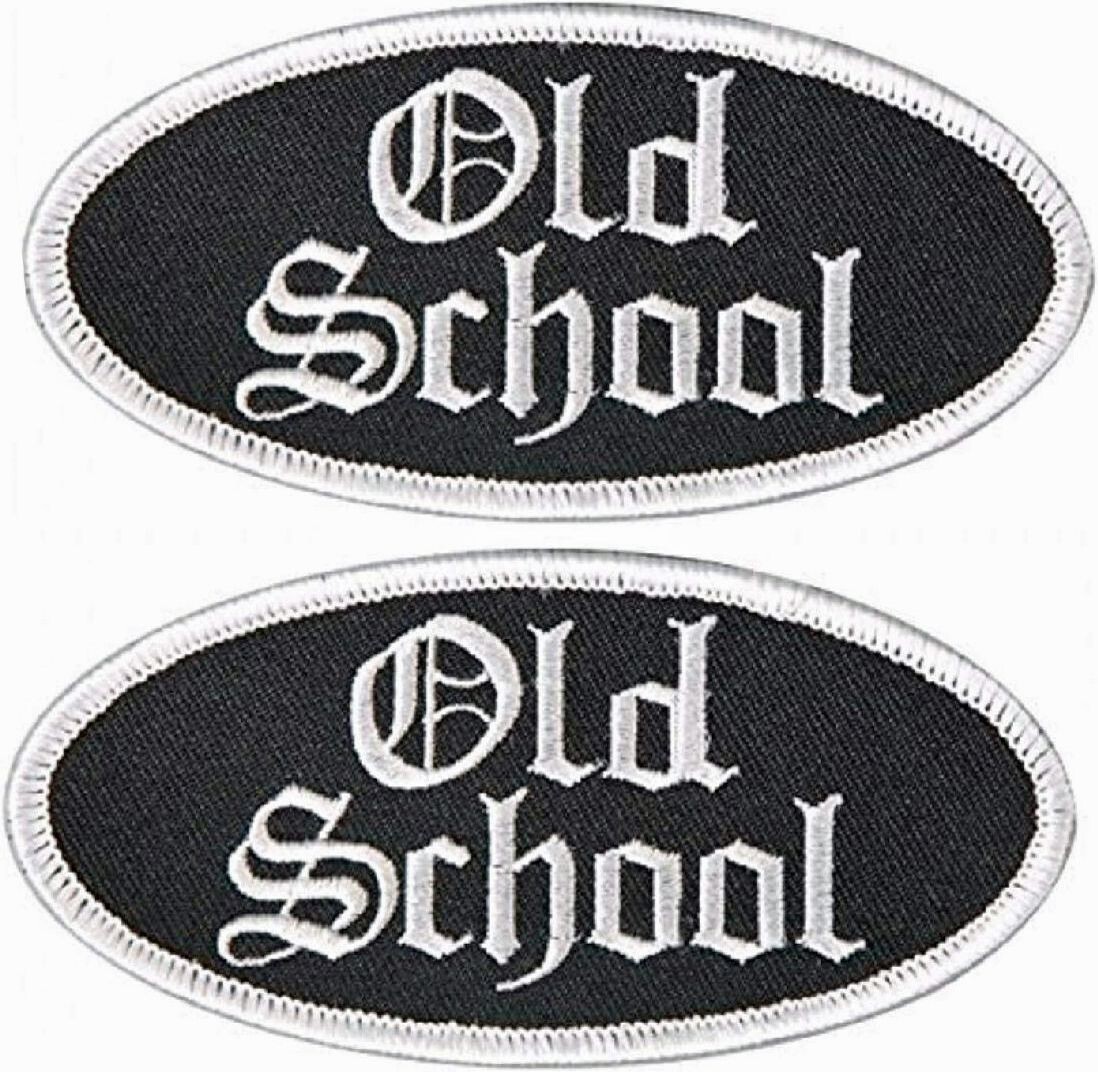 OLD SCHOOL OVAL EMBROIDERED PATCH – 2PC – IRON ON SEW – 4″ x 2″
