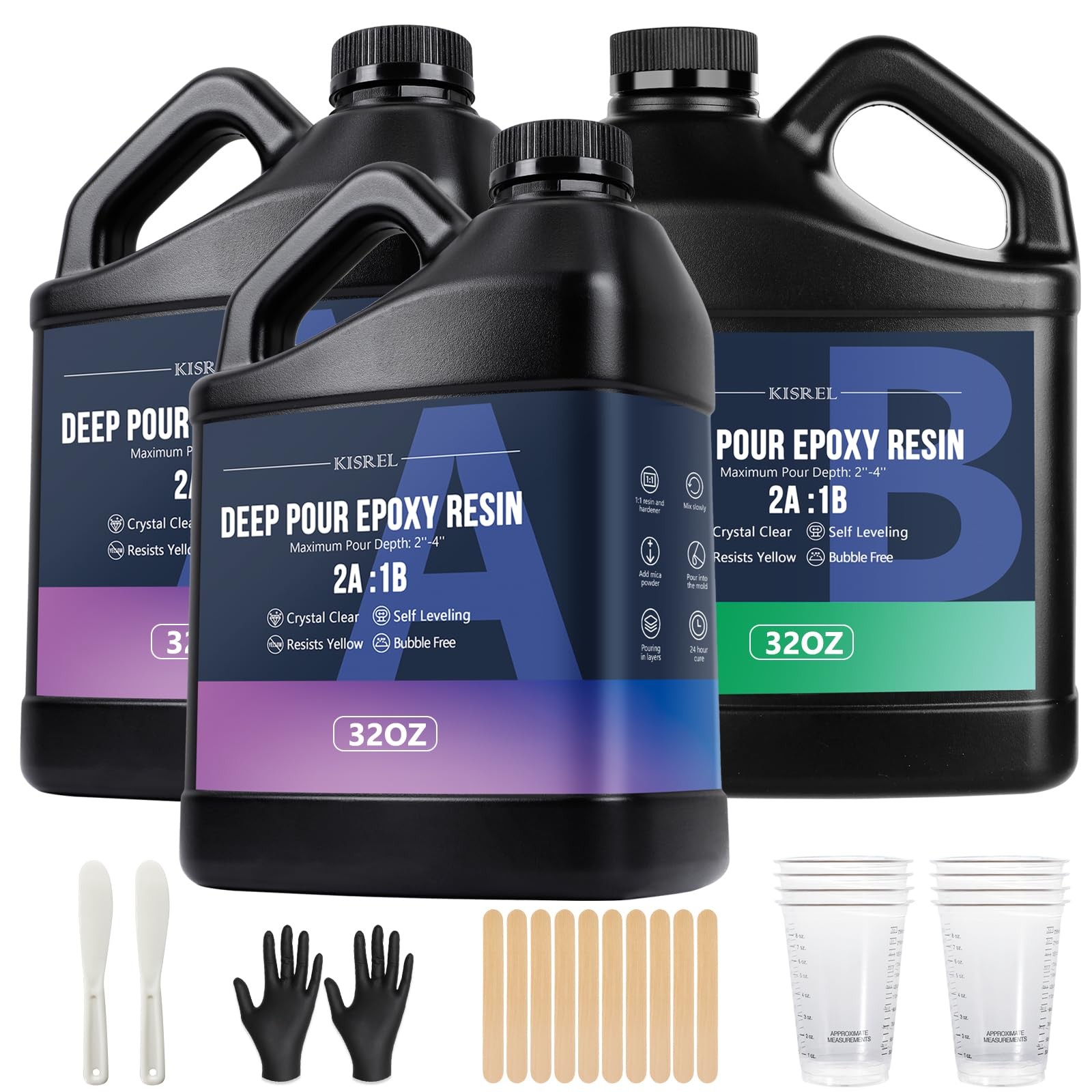 Deep Pour Epoxy Resin,96OZ Resin Epoxy Kit (2:1) for 2-4 Inch Pour Depths Crafts